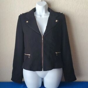 White House Black Market Moto Biker Jacket Womens 2 Black Zip V-Neck.  Gorgeous